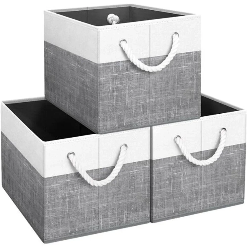 Foldable Storage Bins Set of 3 Large Fabric Organizer Baskets with Handles